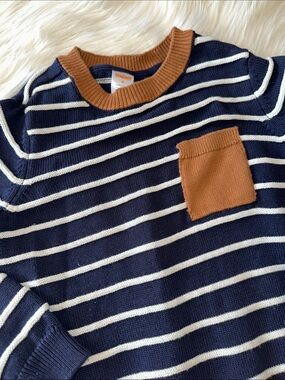 Gymboree Navy and White Striped Sweater with Tan Pocket